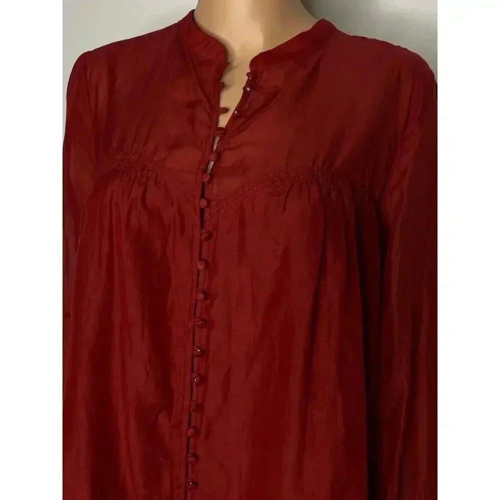 Free People Red Button Down shirt size L  cotton/silk blend - Picture 5 of 8